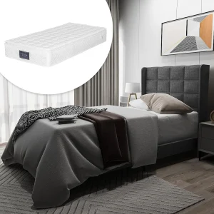 Eenpersoonsbed 90x200cm met matras – Grijze linnen stof