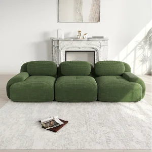 Driezitsbank, geribbeld fluweel, modulaire opstelling, antislip, groen.