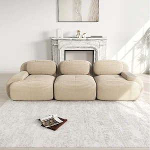 Driezitsbank, geribbeld fluweel, modulaire opstelling, antislip, beige. Driezitsbank, geribbeld fluweel, modulaire opstelling, antislip, beige.
