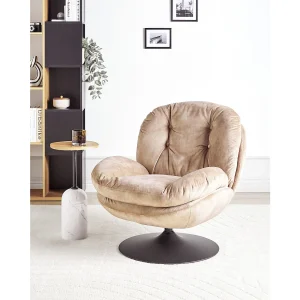 Draaifauteuil NOLVIK Fluweel Zandbeige Draaifauteuil NOLVIK Fluweel Zandbeige