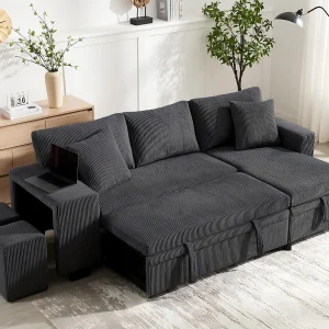 Fusio – 3-Zits Hoekbank Bedbank in Ribcord – Bed, Grote Opslag & USB/Type-C Poorten – Ideaal voor Moderne Woonkamer of Appartement Fusio – 3-Zits Hoekbank Bedbank in Ribcord – Bed, Grote Opslag & USB/Type-C Poorten – Ideaal voor Moderne Woonkamer of Appartement