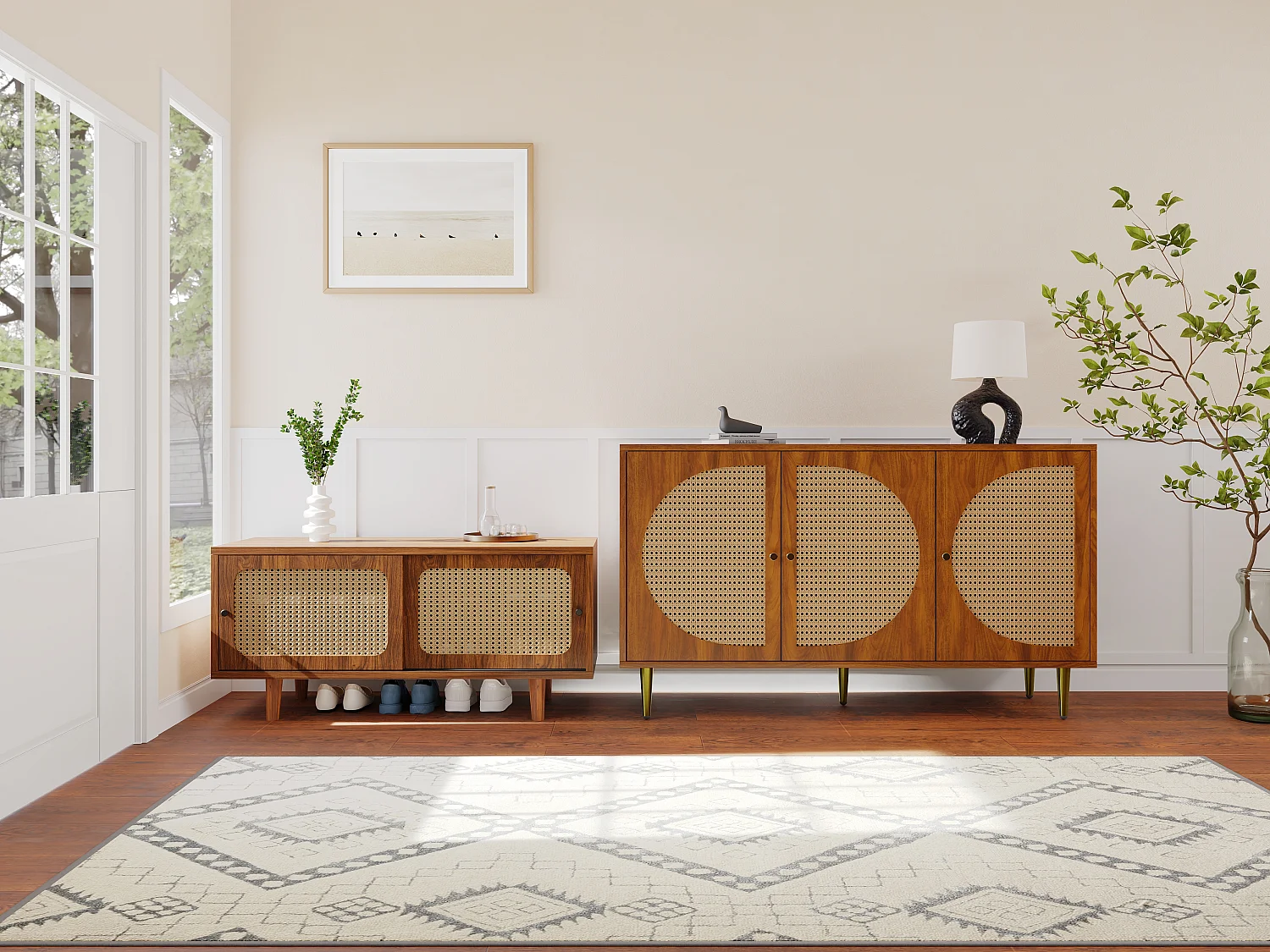 Dressoir en schoenenkast van rotan - PB hout - Bruin