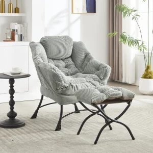 Fauteuil met voetensteun – Stalen frame – Lichtgroene stof Fauteuil met voetensteun – Stalen frame – Lichtgroene stof