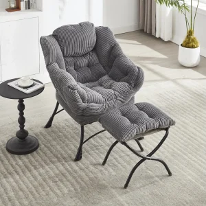 Fauteuil met voetensteun – Stalen frame – Grijze stof Fauteuil met voetensteun – Stalen frame – Grijze stof