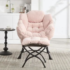 Fauteuil met voetensteun – Stalen frame – Roze stof Fauteuil met voetensteun – Stalen frame – Roze stof