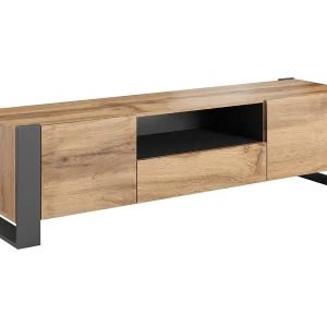 Dronero tv-meubel, 3 planken, 180x44x48h cm knoestig eikenbruin, 1 lade, 2 deuren Dronero tv-meubel, 3 planken, 180x44x48h cm knoestig eikenbruin, 1 lade, 2 deuren