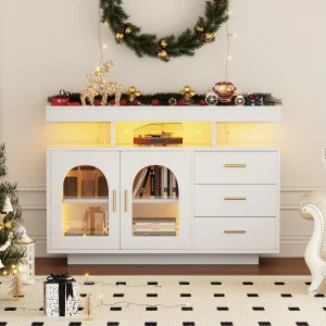Dressoir met LED-verlichting, opbergruimte met lades, spaanplaat, wit, (120x40x80cm)