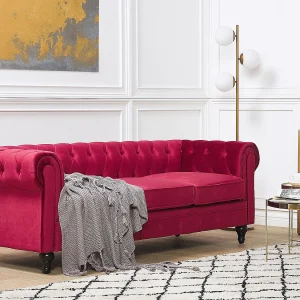 Bank CHESTERFIELD Fluweel Donkerrood 3-zitter