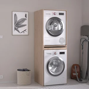 Wasmachine- en droogkastmeubel – Licht naturel – B64 x H184 cm – ERKANO
