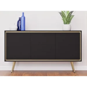 Dressoir Tori 150 cm – Mat zwart met gouden rand
