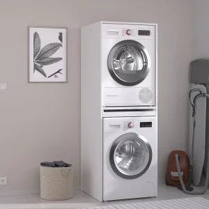 Wasmachine- en droogkastmeubel – Wit – B64 x H184 cm – ERKANO