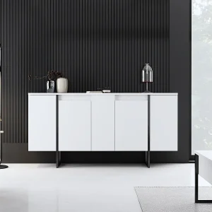 Dressoir – 160 x 35 x 80 cm – Wit en zwart – Spaanplaat gecoat in melamine Dressoir – 160 x 35 x 80 cm – Wit en zwart – Spaanplaat gecoat in melamine