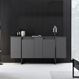 Dressoir – 160 x 35 x 80 cm – Antraciet en zwart – Spaanplaat met melamine coating