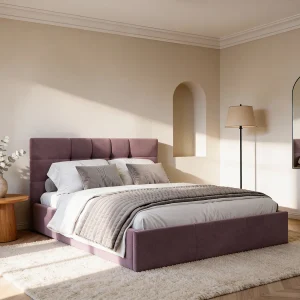 Bed met opbergruimte quee nsize 160 x 200 cm in bordeauxrode stof + matras – ELIAVA Bed met opbergruimte quee nsize 160 x 200 cm in bordeauxrode stof + matras – ELIAVA