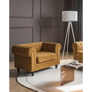Fauteuil fluweel mosterdgeel CHESTERFIELD Fauteuil fluweel mosterdgeel CHESTERFIELD