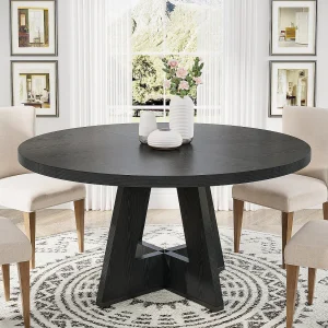Eettafel in boerderijstijl, ronde eettafel voor 4 personen, 120 cm, zwarte eettafel