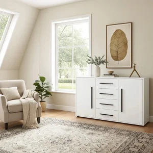 Dressoir Modena 150 cm – Mat Wit (2 deuren, 4 lades)