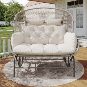 Dubbele eivormige tuinschommel voor terras en balkon – Stalen frame – Grijs Dubbele eivormige tuinschommel voor terras en balkon – Stalen frame – Grijs