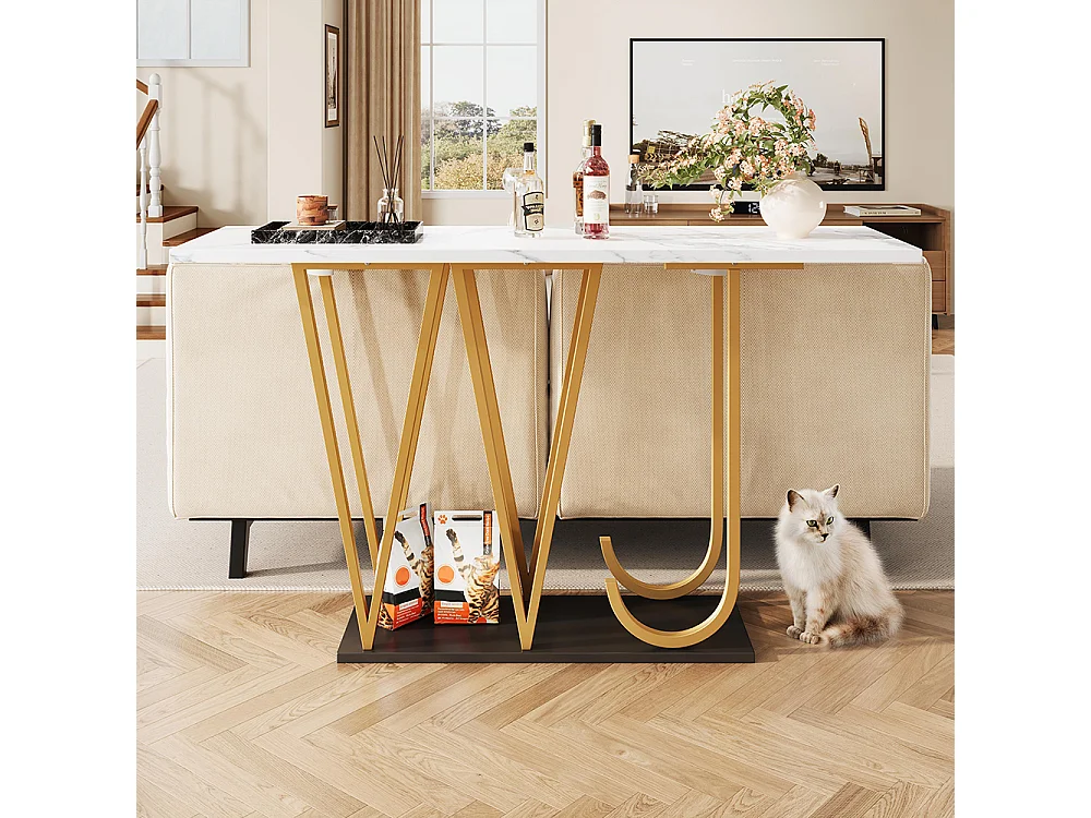 Eettafel (1 stuk) 120 x 29,5 x 80 cm, balkontafel, houten eettafel, tafelblad met marmerstructuur, wit