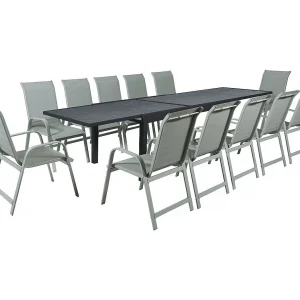 Tuinset "Lagos" – 200/320 x 105 x 76 cm – 12 stoelen – Lichtgrijs