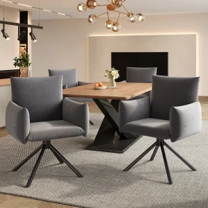 Eetkamerstoel – Set Van 2 – 360° Draaibaar, Ergonomisch Met Armleuningen – Fluweel – Grijs – Met Lendensteun En Zachte Bekleding – 4 Metalen Poten Eetkamerstoel – Set Van 2 – 360° Draaibaar, Ergonomisch Met Armleuningen – Fluweel – Grijs – Met Lendensteun En Zachte Bekleding – 4 Metalen Poten