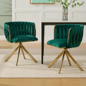 Draaifauteuil – 180° Draaibaar – Set Van 1 – Fluweel – Smaragdgroen – Ergonomische Rugsteun & Verstelbare Anti-Slip Voeten – Voor Thuiswerkplek en Lounge