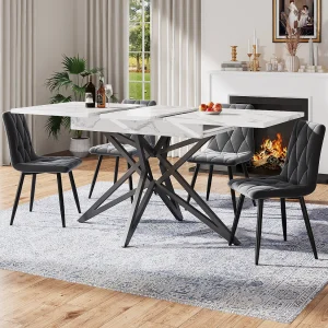 Eettafel Uitschuifbaar – Marmerlook Tafelblad – Stervormige Metalen Poten – Voor Eetkamer En Keuken – Wit – 120 160x80x66,1 Cm Eettafel Uitschuifbaar – Marmerlook Tafelblad – Stervormige Metalen Poten – Voor Eetkamer En Keuken – Wit – 120 160x80x66,1 Cm