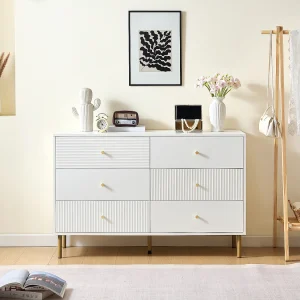 Dressoir – 6 Lades – 120×40×78 cm – MDF Wit – Met Zinklegering Grepen – Stalen Poten – 80 kg Draagkracht – Voor Slaapkamer, Woonkamer En Hal Dressoir – 6 Lades – 120×40×78 cm – MDF Wit – Met Zinklegering Grepen – Stalen Poten – 80 kg Draagkracht – Voor Slaapkamer, Woonkamer En Hal