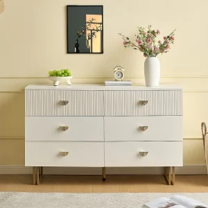 Dressoir – Wit MDF – 6 Lades – 120×40×75 cm – Ruime Opbergruimte Met Binnenmaten 53×20×10 cm – Moderne Stijl – Goudkleurige Grepen Dressoir – Wit MDF – 6 Lades – 120×40×75 cm – Ruime Opbergruimte Met Binnenmaten 53×20×10 cm – Moderne Stijl – Goudkleurige Grepen