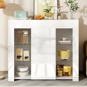 Dressoir – Hoogglans Wit Buffet – Met Glazen Planken En 1 Deur – 95x35x83 cm – Opbergruimte Voor Servies En Decor – Minimalistisch – Spaanplaat Wit Dressoir – Hoogglans Wit Buffet – Met Glazen Planken En 1 Deur – 95x35x83 cm – Opbergruimte Voor Servies En Decor – Minimalistisch – Spaanplaat Wit