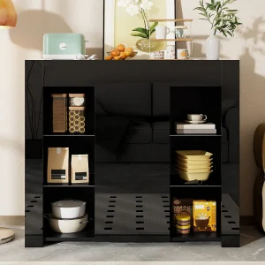 Dressoir – Modern – Met 1 Deur en Glasplanken – Compacte Opbergruimte Voor Woonkamer/Eetkamer/Keuken – Spaanplaat Zwart – 95x35x83 cm Dressoir – Modern – Met 1 Deur en Glasplanken – Compacte Opbergruimte Voor Woonkamer/Eetkamer/Keuken – Spaanplaat Zwart – 95x35x83 cm
