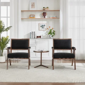 Fauteuil – 1-Zits Met Armleuningen – Dikke Kussens, Massief Houten Frame En Nieten – Ergonomisch Ontwerp Voor Woonkamer/Slaapkamer – Linnen – Zwart Fauteuil – 1-Zits Met Armleuningen – Dikke Kussens, Massief Houten Frame En Nieten – Ergonomisch Ontwerp Voor Woonkamer/Slaapkamer – Linnen – Zwart