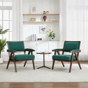 Fauteuil – 1-Zits Retro Loungestoel met Armleuningen – Dikke Gevoerde Zitting, Massief Houten Frame, met Nietenaccent – Linnen – Groen Fauteuil – 1-Zits Retro Loungestoel met Armleuningen – Dikke Gevoerde Zitting, Massief Houten Frame, met Nietenaccent – Linnen – Groen