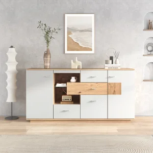 Dressoirs 160x40x77 cm – Functioneel Sideboard Met LED – Praktisch En Stijlvol – Buffetkast – Voor Diverse Ruimtes – Spaanplaat – Natuurlijk