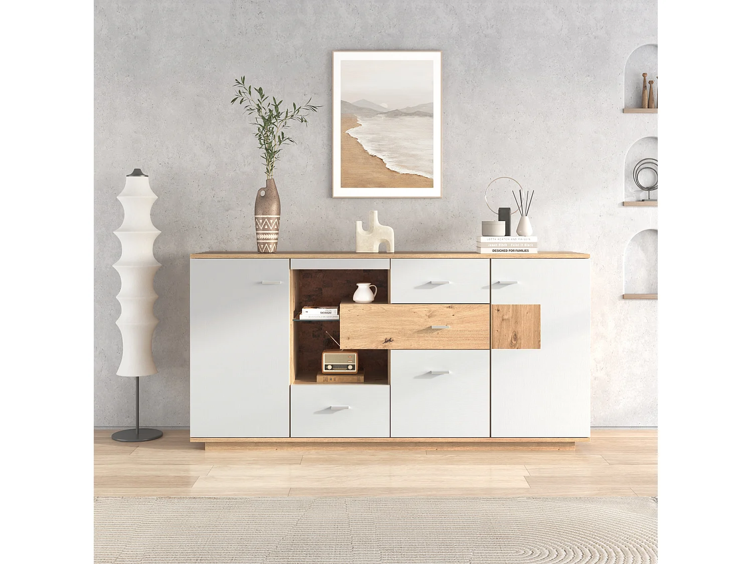 Dressoirs 160x40x77 cm - Functioneel Sideboard Met LED - Praktisch En Stijlvol - Buffetkast - Voor Diverse Ruimtes - Spaanplaat - Natuurlijk