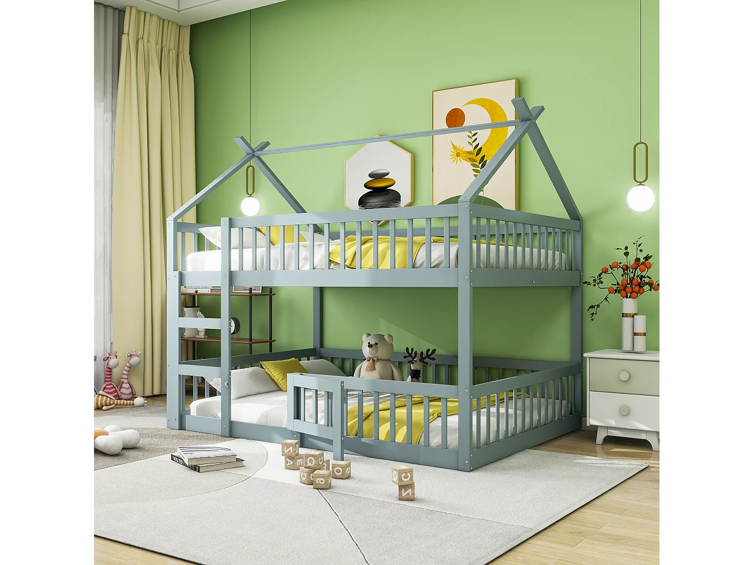 Eenpersoonsbedden 140x200 cm - Kinderbed Met Trappe En Openslaande Deur - Hout - Grijs