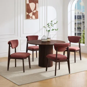 Set van 6 stoelen met structuurstof en rubberhout – Bruin – GABIEL Set van 6 stoelen met structuurstof en rubberhout – Bruin – GABIEL