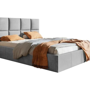 Emporius gestoffeerd bed 160 x 200 Fado – tweepersoonsbed met opbergruimte – fluweel Lichtrgrijs (Jasmine 90)