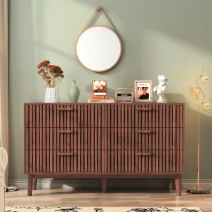 Elegante 6-Laden Bijzettafel met Verticaal Gestreept Ontwerp – Massief Houten Ladenkast voor Slaapkamer Woonkamer Hal Elegante 6-Laden Bijzettafel met Verticaal Gestreept Ontwerp – Massief Houten Ladenkast voor Slaapkamer Woonkamer Hal