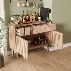 Dressoir van 100 cm, opbergmeubel met 2 lades en 2 deuren, keukenkast, voor woonkamer, hout