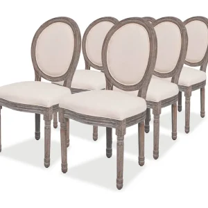 Eetkamerstoelen 6 st stof crèmekleurig Eetkamerstoelen 6 st stof crèmekleurig