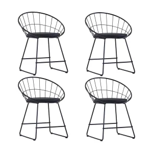 Eetkamerstoelen met kunstleren zittingen 4 st staal zwart Eetkamerstoelen met kunstleren zittingen 4 st staal zwart