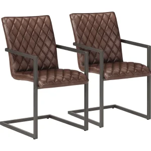 Eetkamerstoelen 2 st echt leer bruin