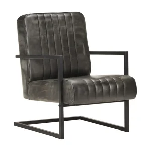 Fauteuil echt leer verweerd grijs