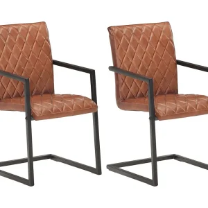 Eetkamerstoelen 2 st echt leer bruin