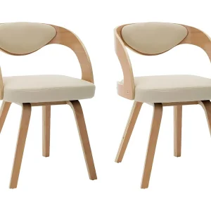 Eetkamerstoelen 2 st gebogen hout en kunstleer crèmekleurig