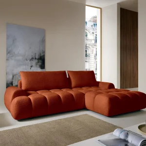 Rechte opklapbare slaapbank met terracotta chenille bekleding FARNETA