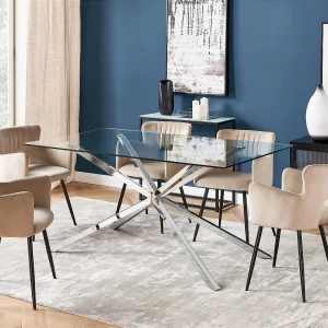 Eettafel CORA Zilver 160 cm 90 cm Veiligheidsglas Eettafel CORA Zilver 160 cm 90 cm Veiligheidsglas