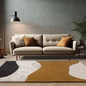 Geometrisch tapijt van wol, viscose en nylon – 160x230cm – zwart, crème, oker – Matrix Signature Geometrisch tapijt van wol, viscose en nylon – 160x230cm – zwart, crème, oker – Matrix Signature
