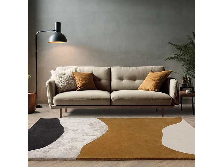 Geometrisch tapijt van wol, viscose en nylon - 160x230cm - zwart, crème, oker - Matrix Signature